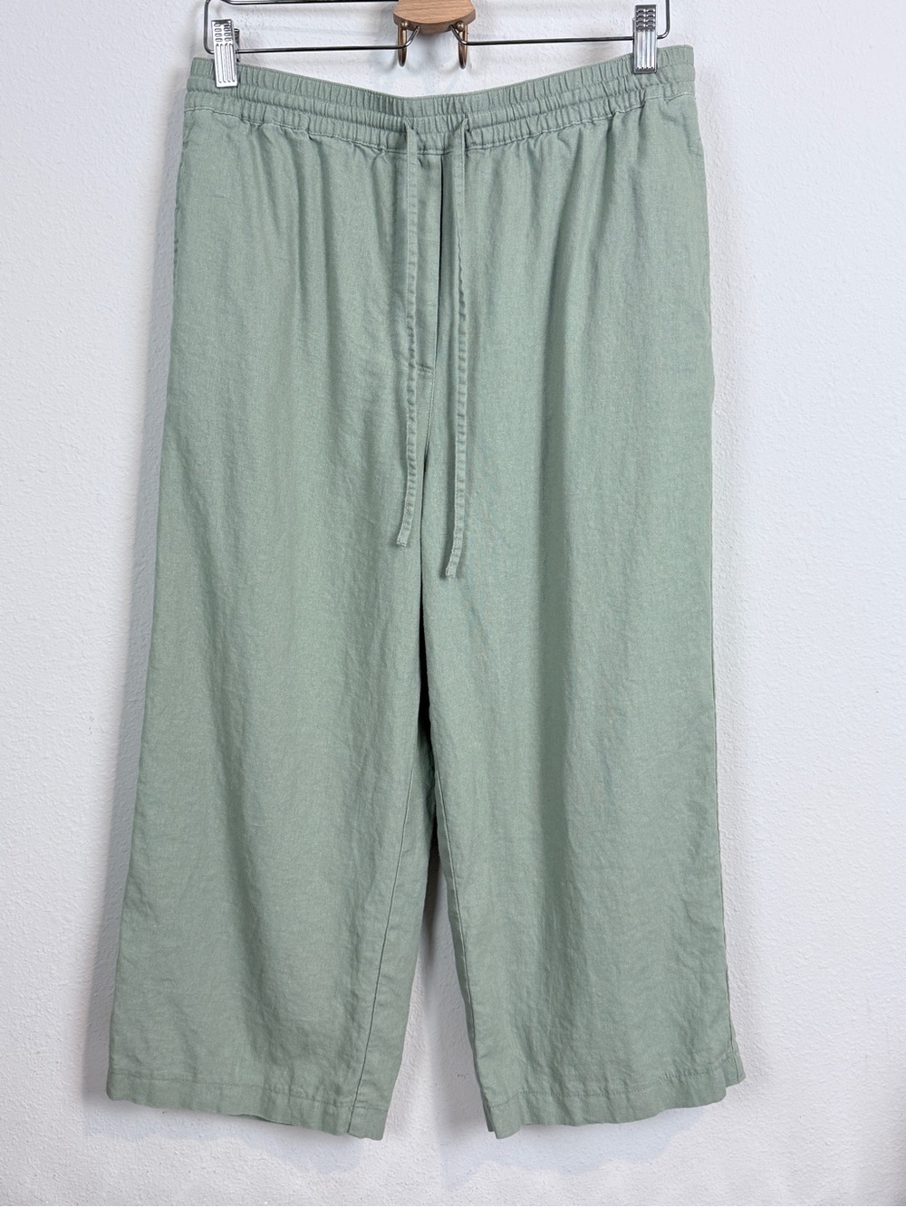 DKNY Women's Sage Green Linen-Blend Wide-Leg Capri Pants M